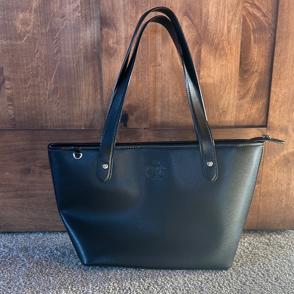Ralph Lauren Black Leather Tote with Trapezoidal Shape